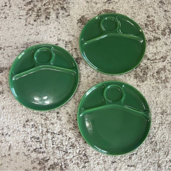 Vintage MCM California Pottery - Set of 3 Green Divided Plates - 10” - Picture 1 of 6